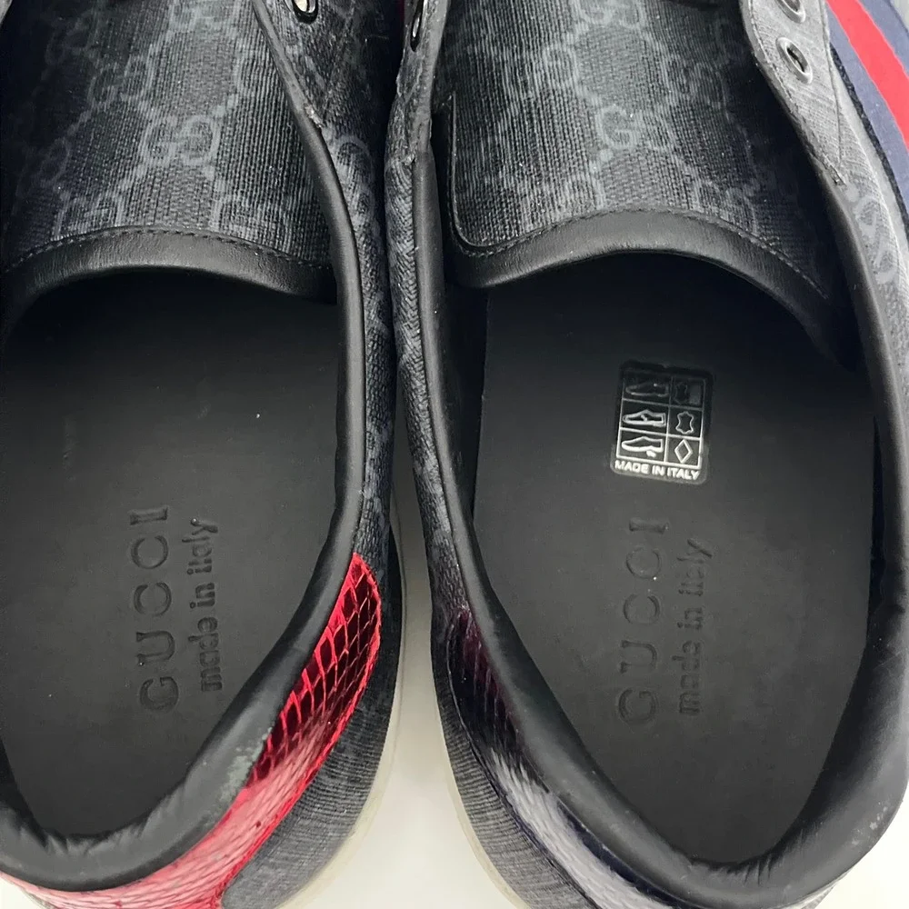 Gucci Ace GG Supreme Monogram Sneakers Grey Red Blue Web 429446 Mens 13